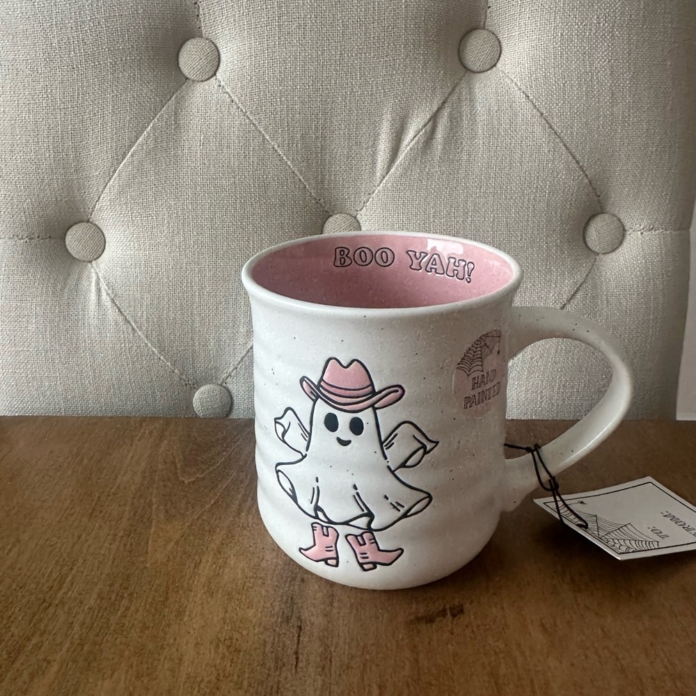 Pink and White Ghost Mug Cowboy